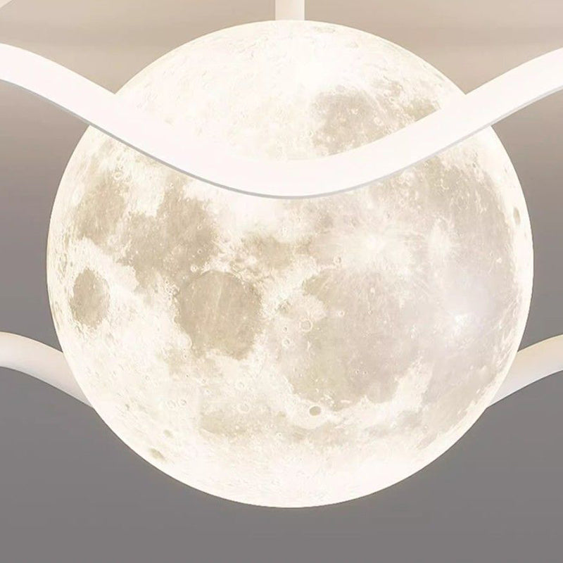 Contemporary Creative Moon Iron Acrylic Silicone LED Semi-Flush Mount Lighting For Bedroom