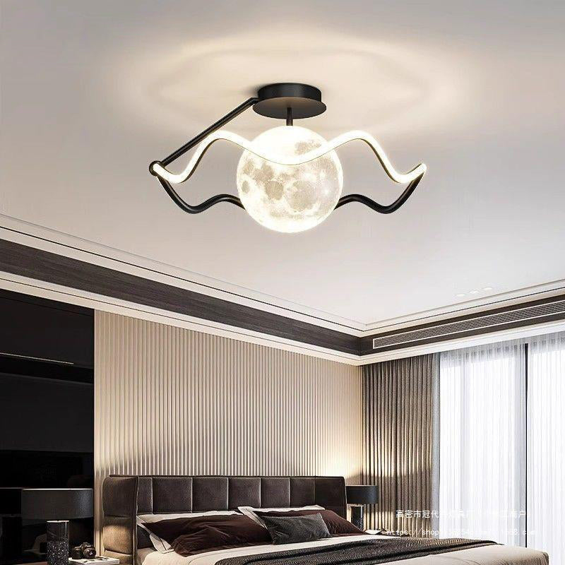 Contemporary Creative Moon Iron Acrylic Silicone LED Semi-Flush Mount Lighting For Bedroom