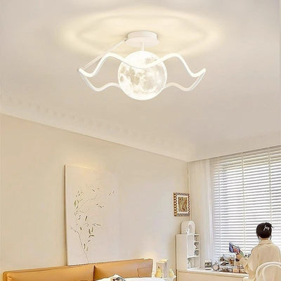 Contemporary Creative Moon Iron Acrylic Silicone LED Semi-Flush Mount Lighting For Bedroom