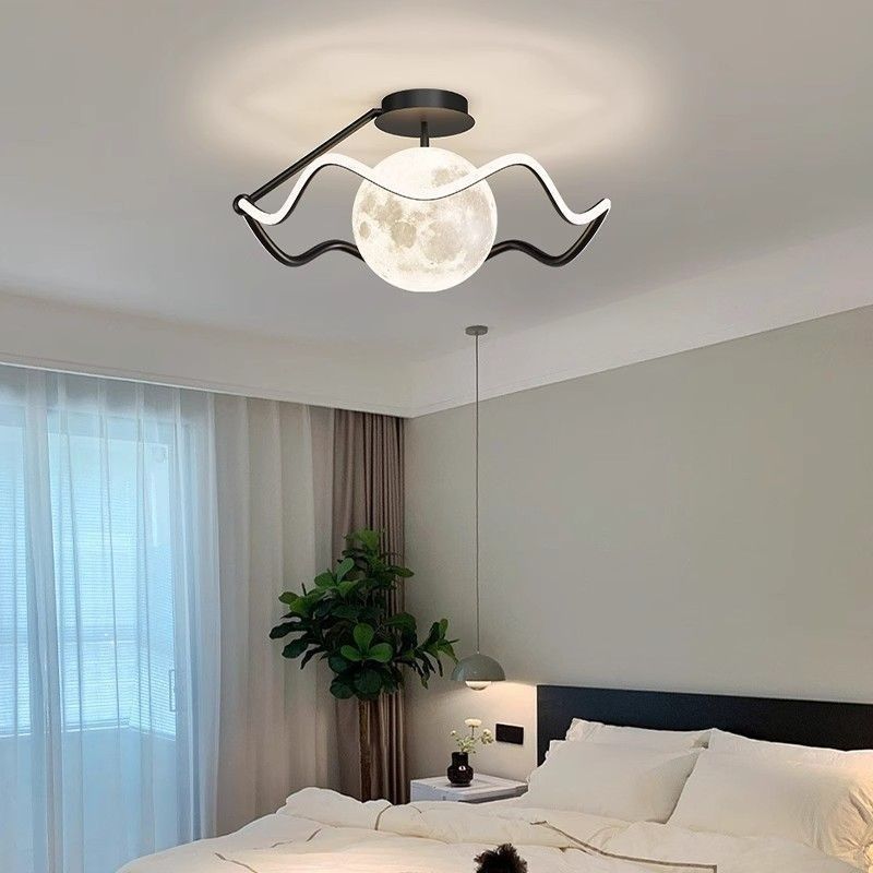 Contemporary Creative Moon Iron Acrylic Silicone LED Semi-Flush Mount Lighting For Bedroom