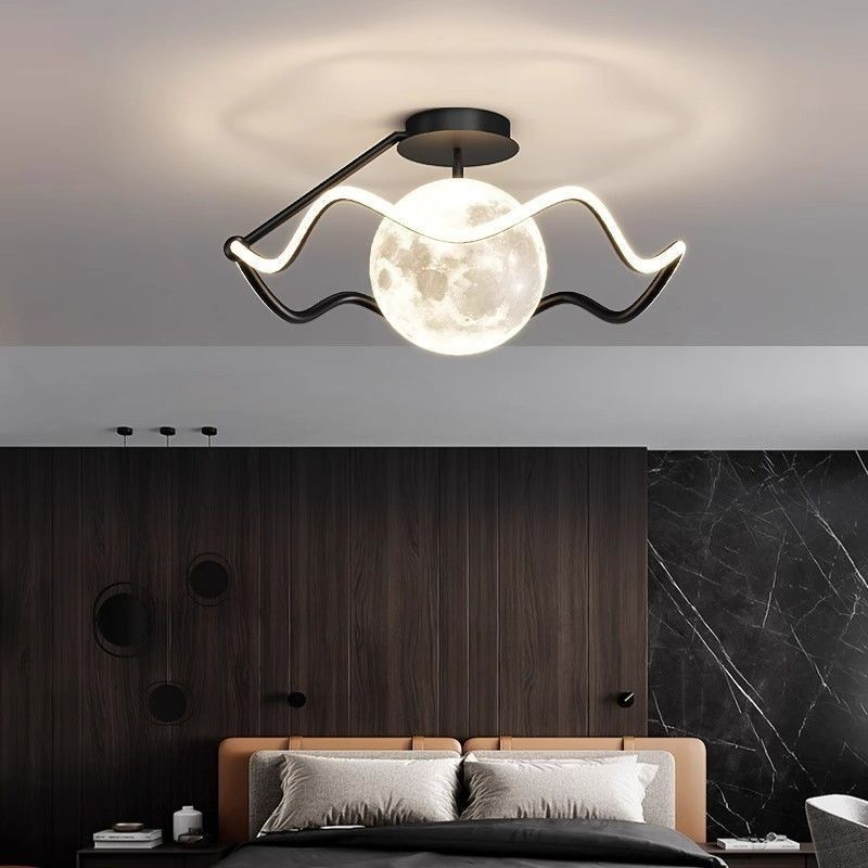 Contemporary Creative Moon Iron Acrylic Silicone LED Semi-Flush Mount Lighting For Bedroom