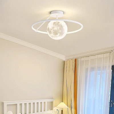 Contemporary Creative Moon Iron Acrylic Silicone LED Semi-Flush Mount Lighting For Bedroom