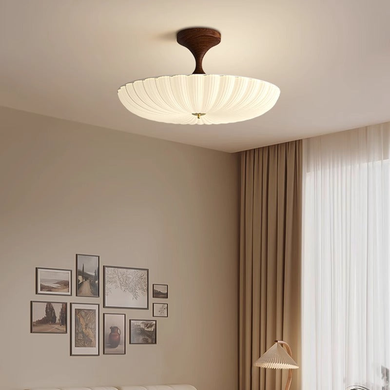 Traditional Chinese Dome Acrylic Iron LED Semi-Flush Mount Ceiling Light For Bedroom