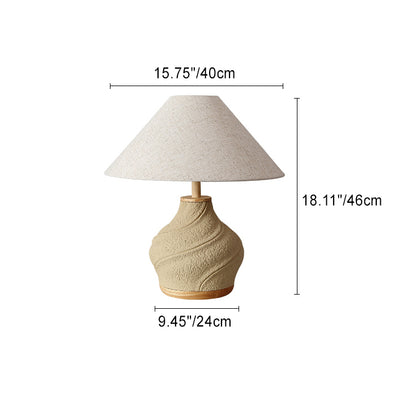 Traditional Japanese Frustum Cone Concrete Fabric 1-Light Table Lamp For Bedroom