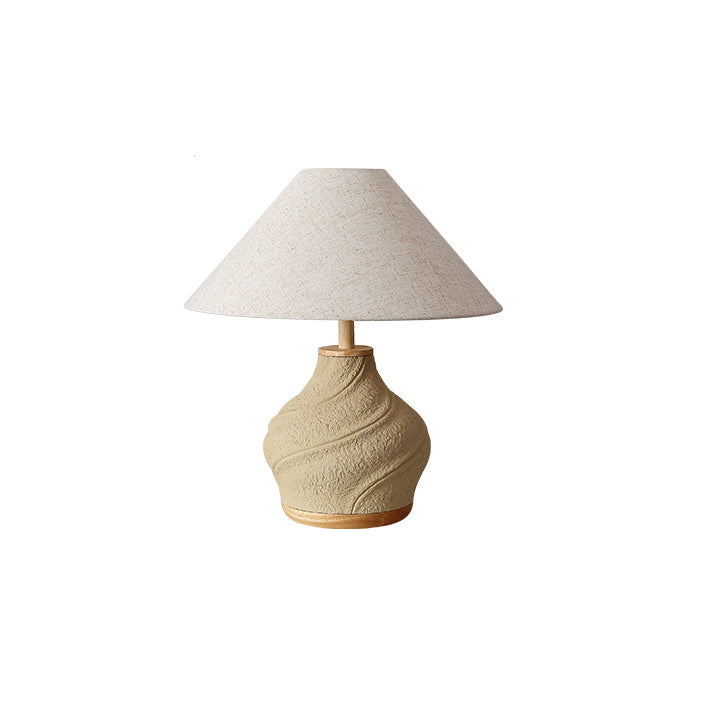 Traditional Japanese Frustum Cone Concrete Fabric 1-Light Table Lamp For Bedroom