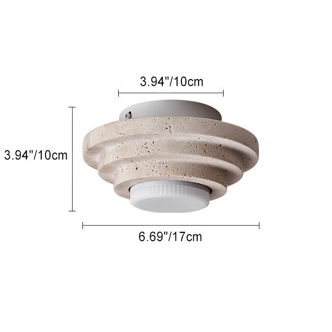 Contemporary Nordic Cylinder Travertine 1-Light Semi-Flush Mount Ceiling Light For Bedroom