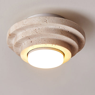 Contemporary Nordic Cylinder Travertine 1-Light Semi-Flush Mount Ceiling Light For Bedroom