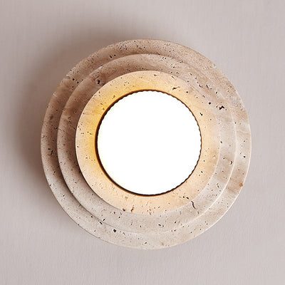 Contemporary Nordic Cylinder Travertine 1-Light Semi-Flush Mount Ceiling Light For Bedroom