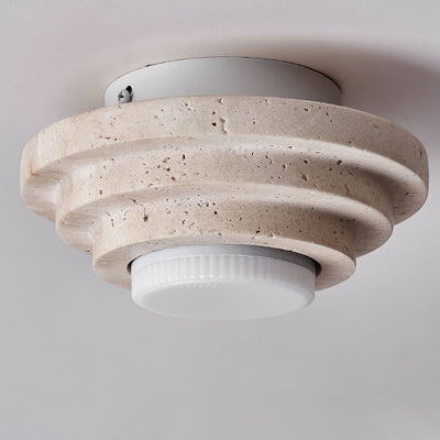 Contemporary Nordic Cylinder Travertine 1-Light Semi-Flush Mount Ceiling Light For Bedroom