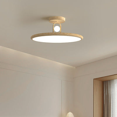 Traditional Japanese Flying Saucer Iron PVC LED Semi-Flush Mount Ceiling Light For Bedroom