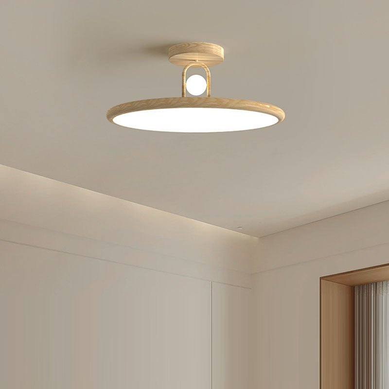 Traditional Japanese Flying Saucer Iron PVC LED Semi-Flush Mount Ceiling Light For Bedroom