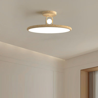 Traditional Japanese Flying Saucer Iron PVC LED Semi-Flush Mount Ceiling Light For Bedroom