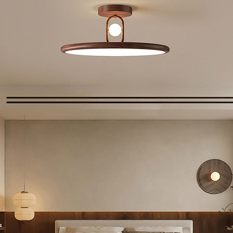 Traditional Japanese Flying Saucer Iron PVC LED Semi-Flush Mount Ceiling Light For Bedroom