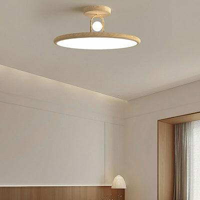 Traditional Japanese Flying Saucer Iron PVC LED Semi-Flush Mount Ceiling Light For Bedroom