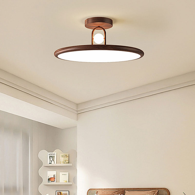 Traditional Japanese Flying Saucer Iron PVC LED Semi-Flush Mount Ceiling Light For Bedroom