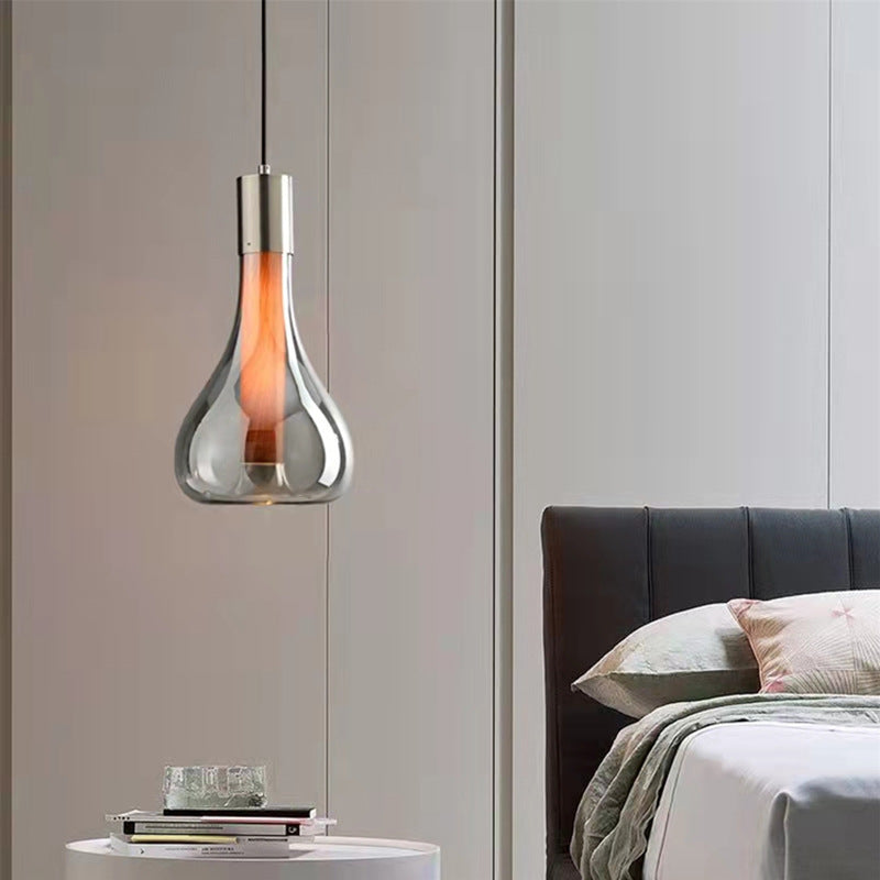 Contemporary Nordic Cone Aluminum Glass 1-Light Pendant Light For Bedroom