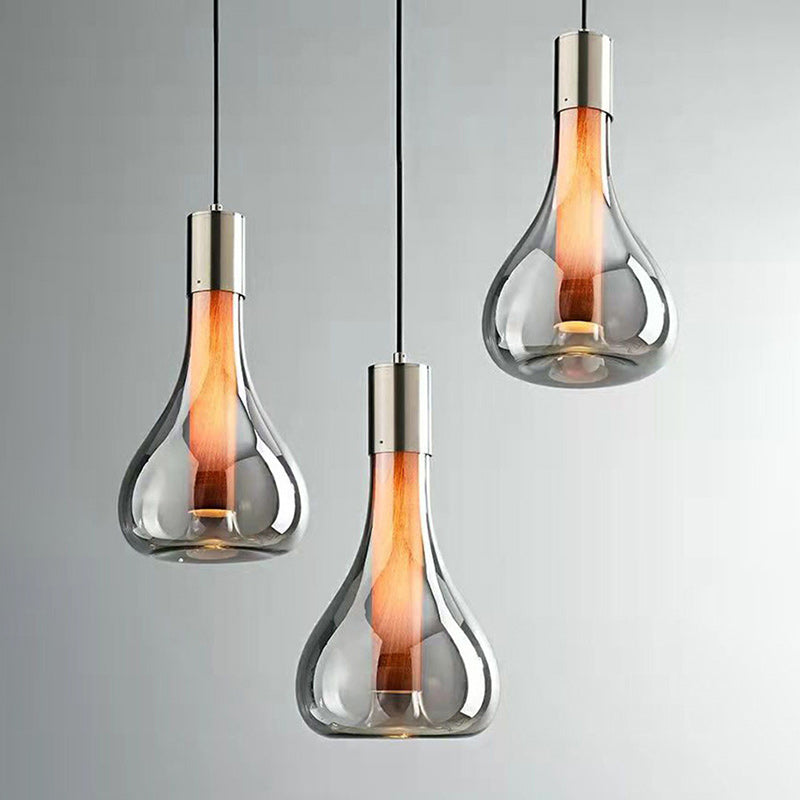 Contemporary Nordic Cone Aluminum Glass 1-Light Pendant Light For Bedroom