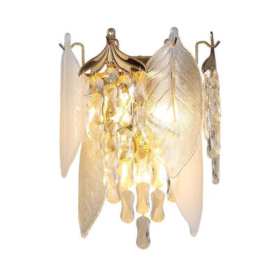 Traditional European Cone Metal Glass Crystal 3-Light Wall Sconce Lamp For Living Room