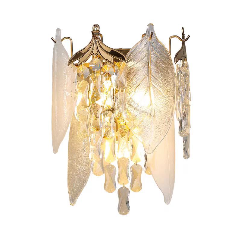 Traditional European Cone Metal Glass Crystal 3-Light Wall Sconce Lamp For Living Room