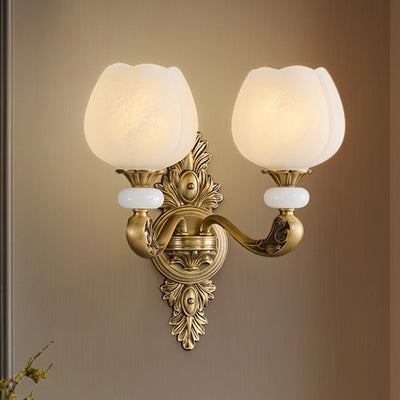 Traditional European Bud Copper Glass 1/2 Light Wall Sconce Lamp For Living Room