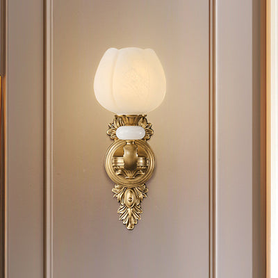 Traditional European Bud Copper Glass 1/2 Light Wall Sconce Lamp For Living Room