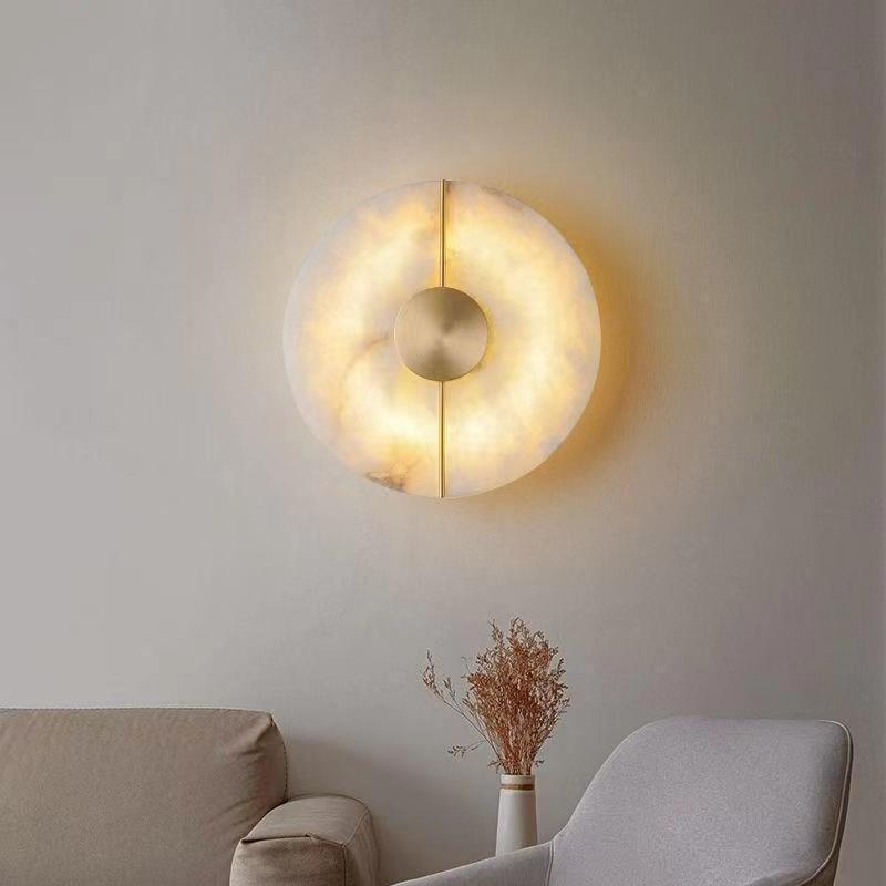 Contemporary Nordic Round Copper Marble LED Wall Sconce Lamp For Bedroom