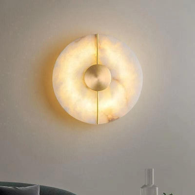 Contemporary Nordic Round Copper Marble LED Wall Sconce Lamp For Bedroom