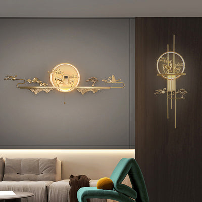 Traditional Chinese Deer Circle Brass LED Wall Sconce Lamp For Living Room