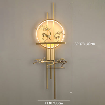 Traditional Chinese Deer Circle Brass LED Wall Sconce Lamp For Living Room