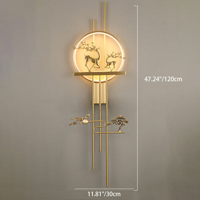 Traditional Chinese Deer Circle Brass LED Wall Sconce Lamp For Living Room