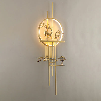 Traditional Chinese Deer Circle Brass LED Wall Sconce Lamp For Living Room