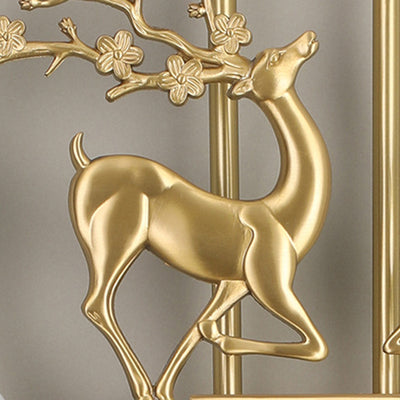 Traditional Chinese Deer Circle Brass LED Wall Sconce Lamp For Living Room