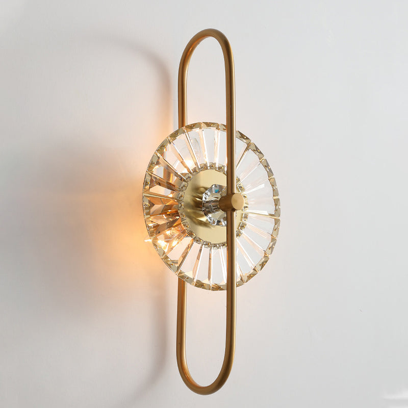 Contemporary Scandinavian Round Metal Crystal 3-Light Wall Sconce Lamp For Living Room