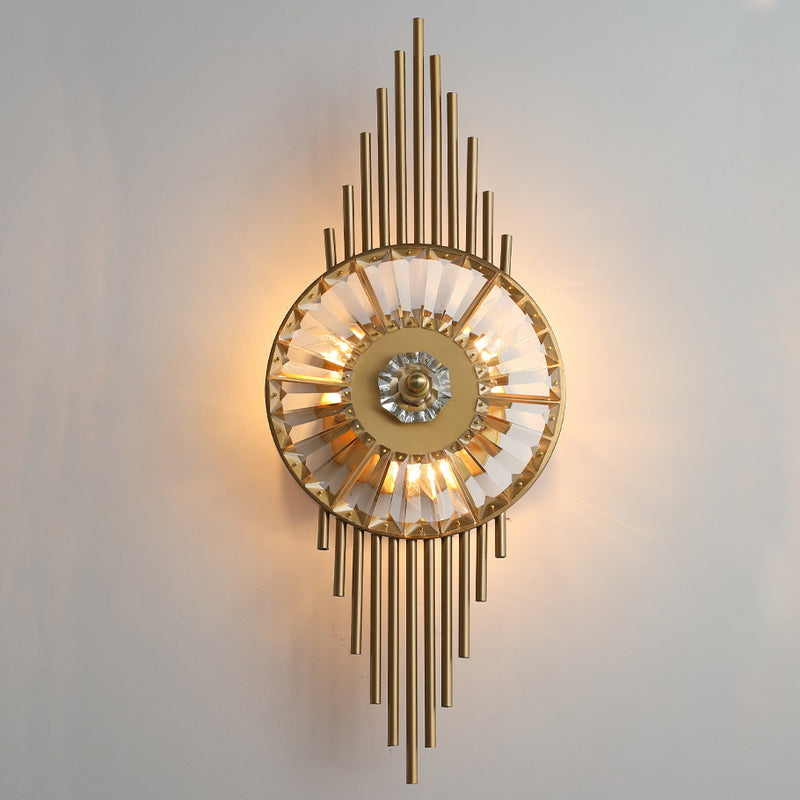 Contemporary Scandinavian Round Metal Crystal 3-Light Wall Sconce Lamp For Living Room