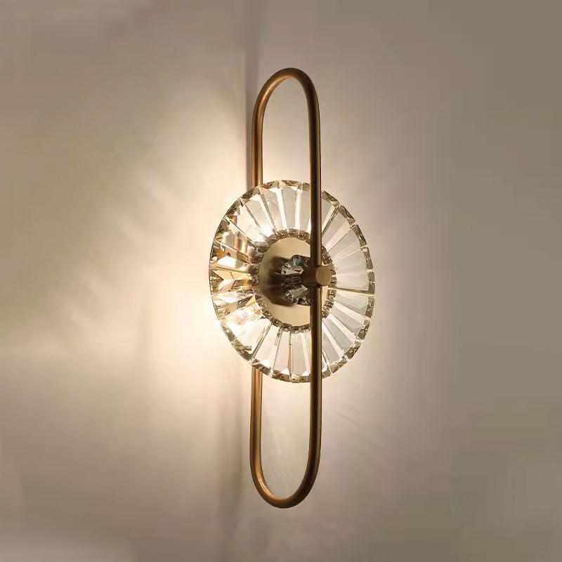 Contemporary Scandinavian Round Metal Crystal 3-Light Wall Sconce Lamp For Living Room