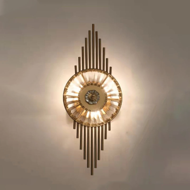 Contemporary Scandinavian Round Metal Crystal 3-Light Wall Sconce Lamp For Living Room