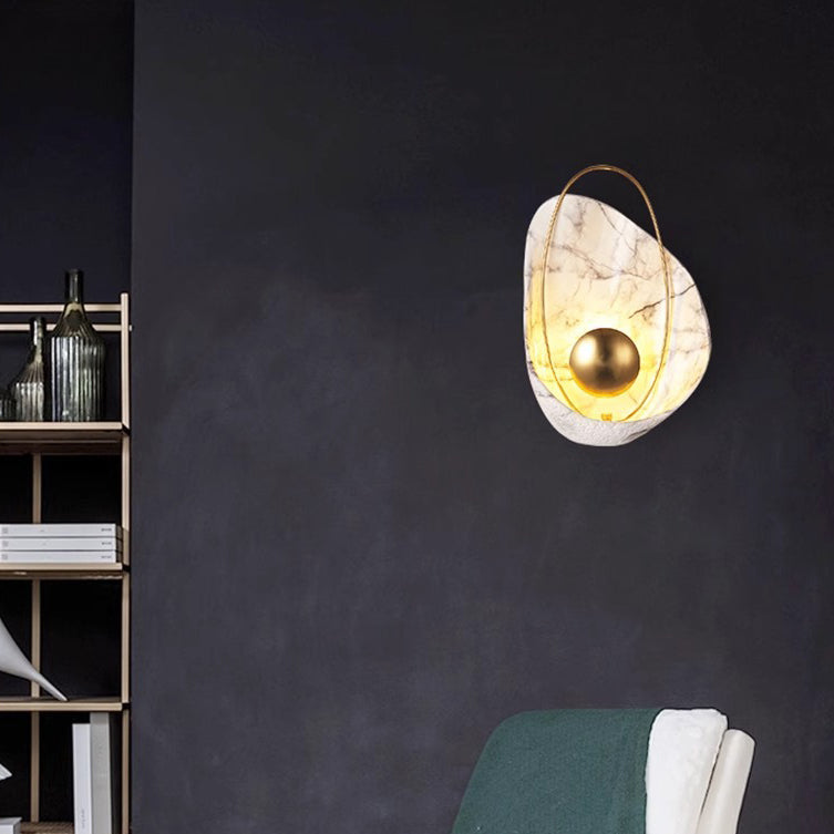 Contemporary Creative Shell Oval Resin Iron LED Wall Sconce Lamp For Living Room