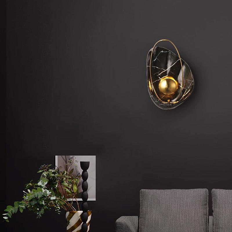 Contemporary Creative Shell Oval Resin Iron LED Wall Sconce Lamp For Living Room