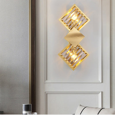 Modern Luxury Square Crystal Glass Stainless Steel 2-Light Wall Sconce Lamp For Living Room