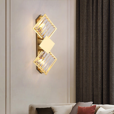 Modern Luxury Square Crystal Glass Stainless Steel 2-Light Wall Sconce Lamp For Living Room