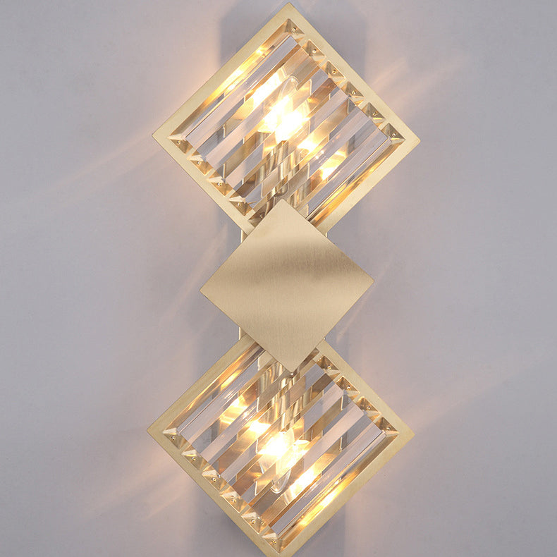 Modern Luxury Square Crystal Glass Stainless Steel 2-Light Wall Sconce Lamp For Living Room