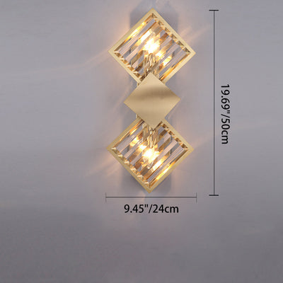 Modern Luxury Square Crystal Glass Stainless Steel 2-Light Wall Sconce Lamp For Living Room