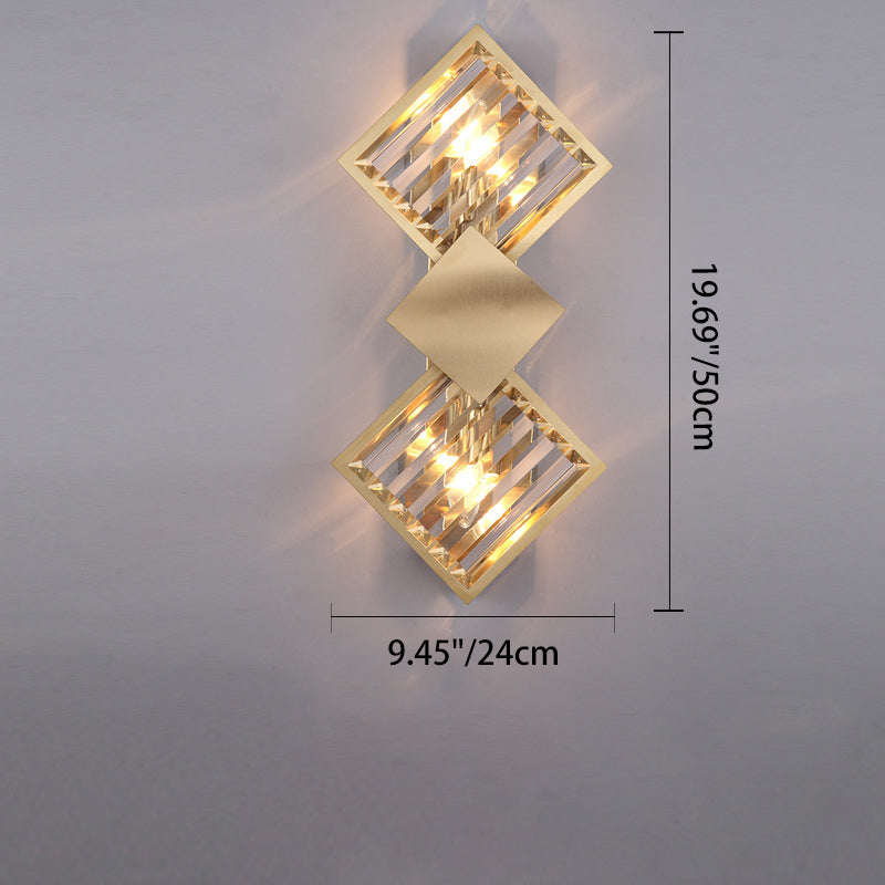 Modern Luxury Square Crystal Glass Stainless Steel 2-Light Wall Sconce Lamp For Living Room