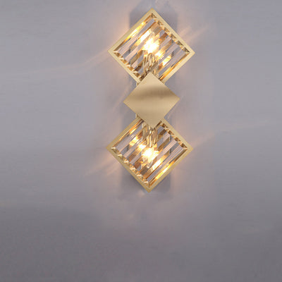 Modern Luxury Square Crystal Glass Stainless Steel 2-Light Wall Sconce Lamp For Living Room