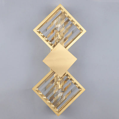 Modern Luxury Square Crystal Glass Stainless Steel 2-Light Wall Sconce Lamp For Living Room