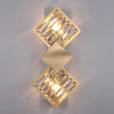 Modern Luxury Square Crystal Glass Stainless Steel 2-Light Wall Sconce Lamp For Living Room