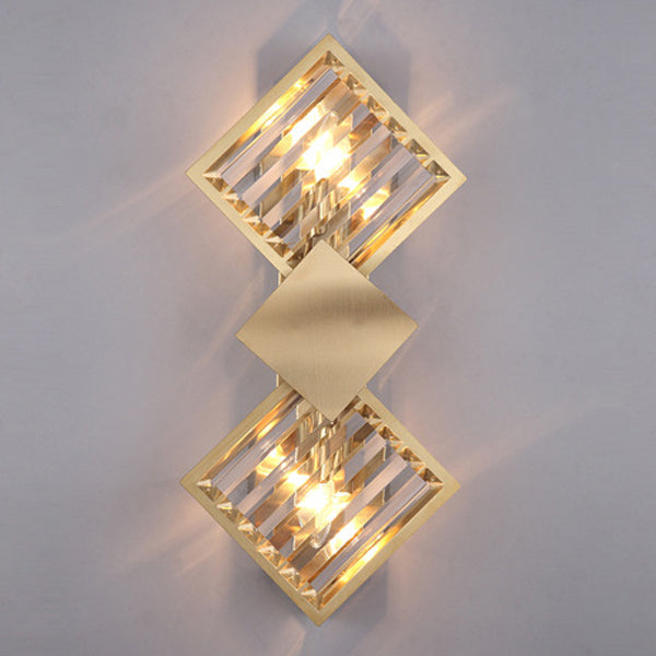 Modern Luxury Square Crystal Glass Stainless Steel 2-Light Wall Sconce Lamp For Living Room