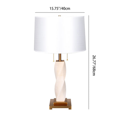 Traditional Chinese Cylinder Metal Glass Fabric 1-Light Table Lamp For Bedroom