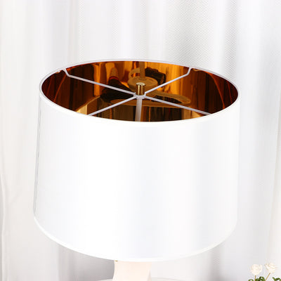 Traditional Chinese Cylinder Metal Glass Fabric 1-Light Table Lamp For Bedroom