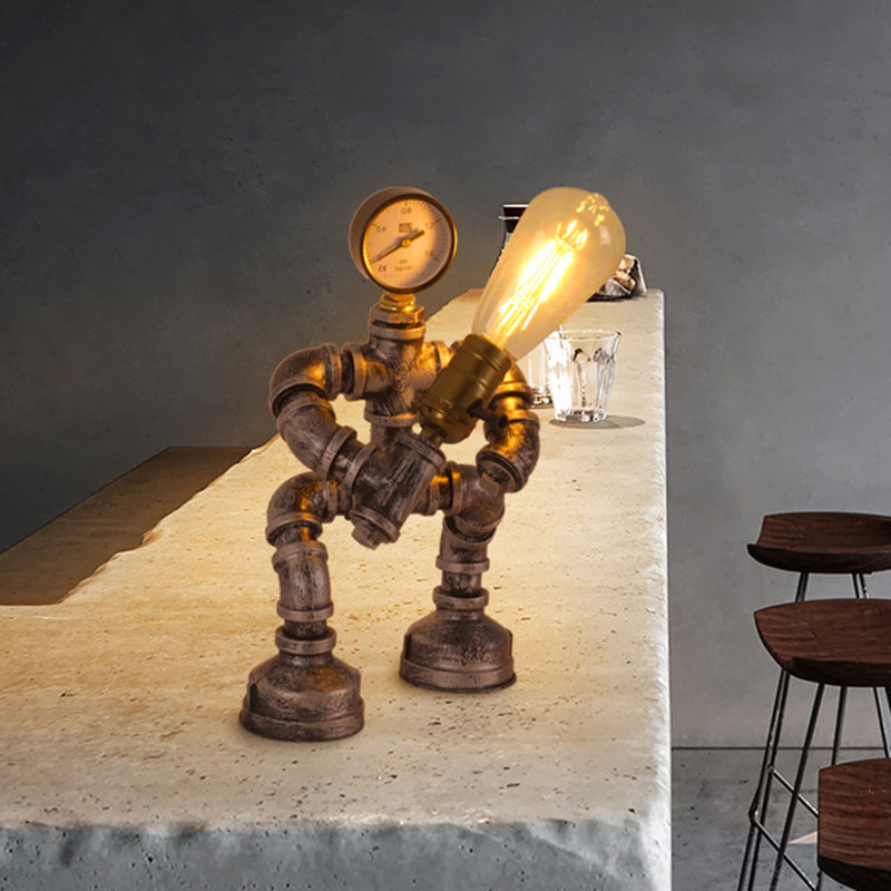 Contemporary Creative Robot Iron Glass 1-Light Table Lamp For Bedroom